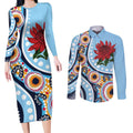 New South Wales Rugby Pacific Custom Couples Matching Long Sleeve Bodycon Dress and Long Sleeve Button Shirt Aboriginal art of Waratah