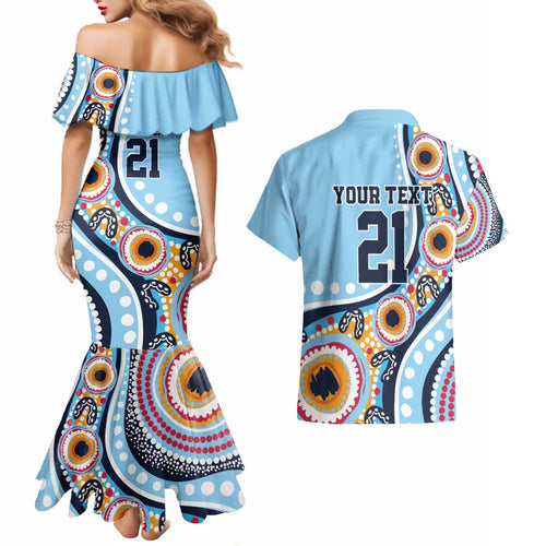 New South Wales Rugby Pacific Custom Couples Matching Mermaid Dress and Hawaiian Shirt Aboriginal art of Waratah