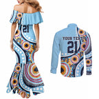 New South Wales Rugby Pacific Custom Couples Matching Mermaid Dress and Long Sleeve Button Shirt Aboriginal art of Waratah