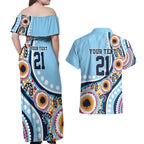 New South Wales Rugby Pacific Custom Couples Matching Off Shoulder Maxi Dress and Hawaiian Shirt Aboriginal art of Waratah