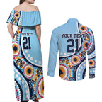 New South Wales Rugby Pacific Custom Couples Matching Off Shoulder Maxi Dress and Long Sleeve Button Shirt Aboriginal art of Waratah