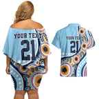 New South Wales Rugby Pacific Custom Couples Matching Off Shoulder Short Dress and Hawaiian Shirt Aboriginal art of Waratah
