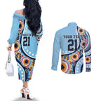 New South Wales Rugby Pacific Custom Couples Matching Off The Shoulder Long Sleeve Dress and Long Sleeve Button Shirt Aboriginal art of Waratah