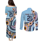 New South Wales Rugby Pacific Custom Couples Matching Puletasi and Long Sleeve Button Shirt Aboriginal art of Waratah