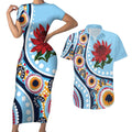 New South Wales Rugby Pacific Custom Couples Matching Short Sleeve Bodycon Dress and Hawaiian Shirt Aboriginal art of Waratah