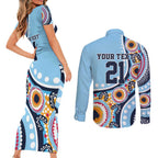 New South Wales Rugby Pacific Custom Couples Matching Short Sleeve Bodycon Dress and Long Sleeve Button Shirt Aboriginal art of Waratah