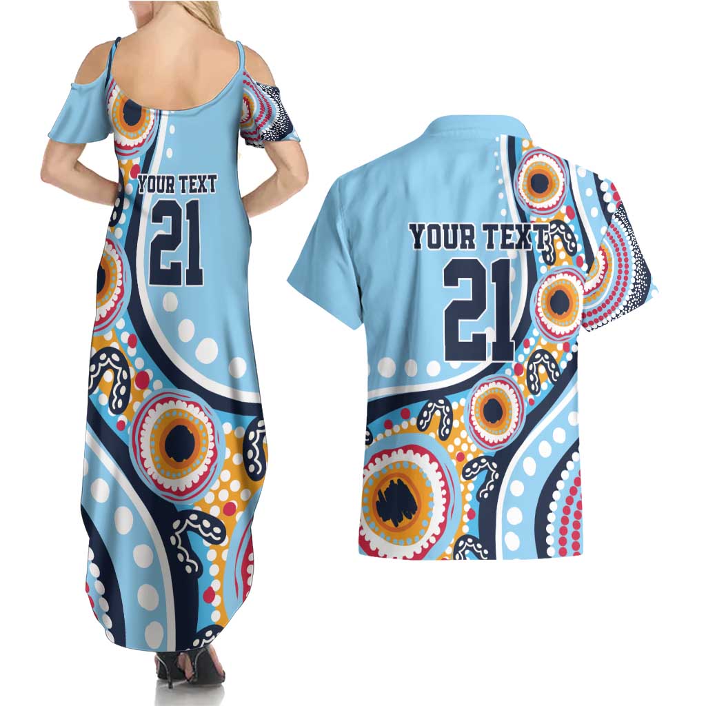 New South Wales Rugby Pacific Custom Couples Matching Summer Maxi Dress and Hawaiian Shirt Aboriginal art of Waratah