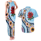 New South Wales Rugby Pacific Custom Couples Matching Tank Maxi Dress and Hawaiian Shirt Aboriginal art of Waratah
