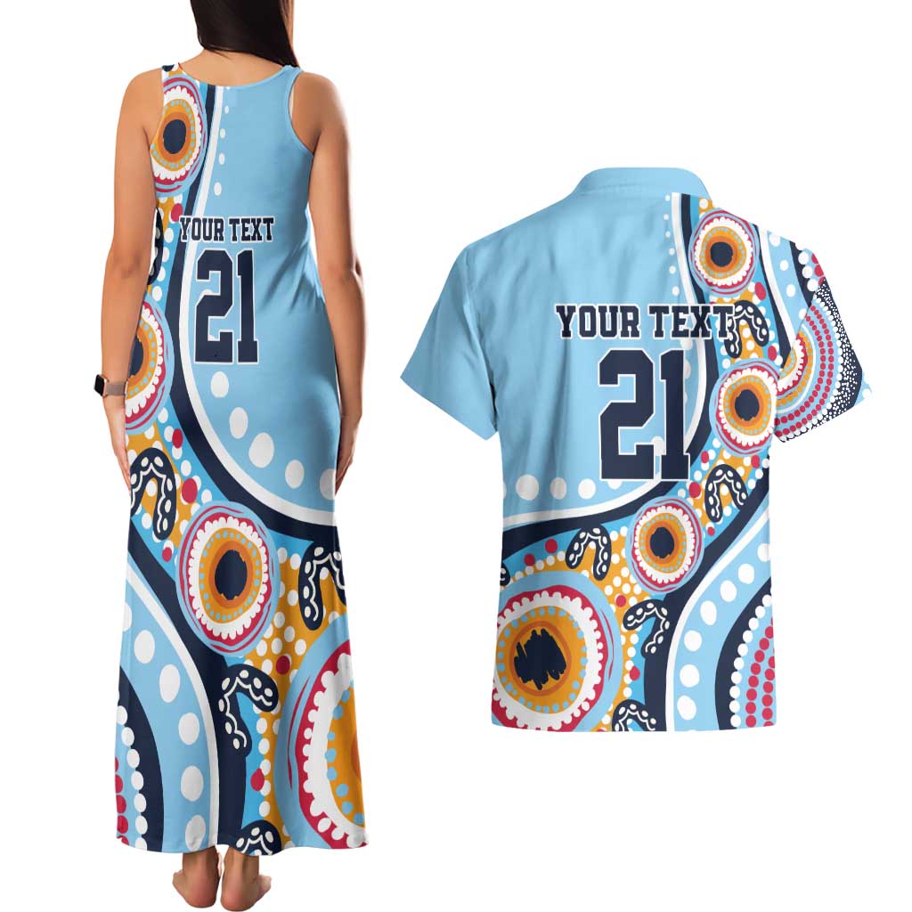 New South Wales Rugby Pacific Custom Couples Matching Tank Maxi Dress and Hawaiian Shirt Aboriginal art of Waratah