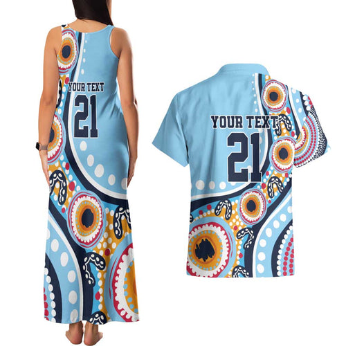 New South Wales Rugby Pacific Custom Couples Matching Tank Maxi Dress and Hawaiian Shirt Aboriginal art of Waratah
