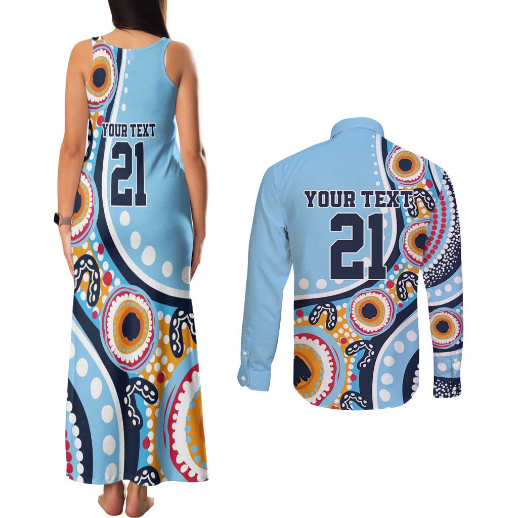 New South Wales Rugby Pacific Custom Couples Matching Tank Maxi Dress and Long Sleeve Button Shirt Aboriginal art of Waratah