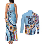 New South Wales Rugby Pacific Custom Couples Matching Tank Maxi Dress and Long Sleeve Button Shirt Aboriginal art of Waratah