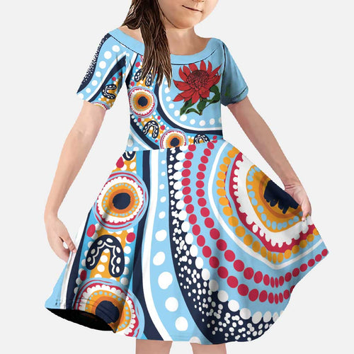New South Wales Rugby Pacific Custom Family Matching Long Sleeve Bodycon Dress and Hawaiian Shirt Aboriginal art of Waratah