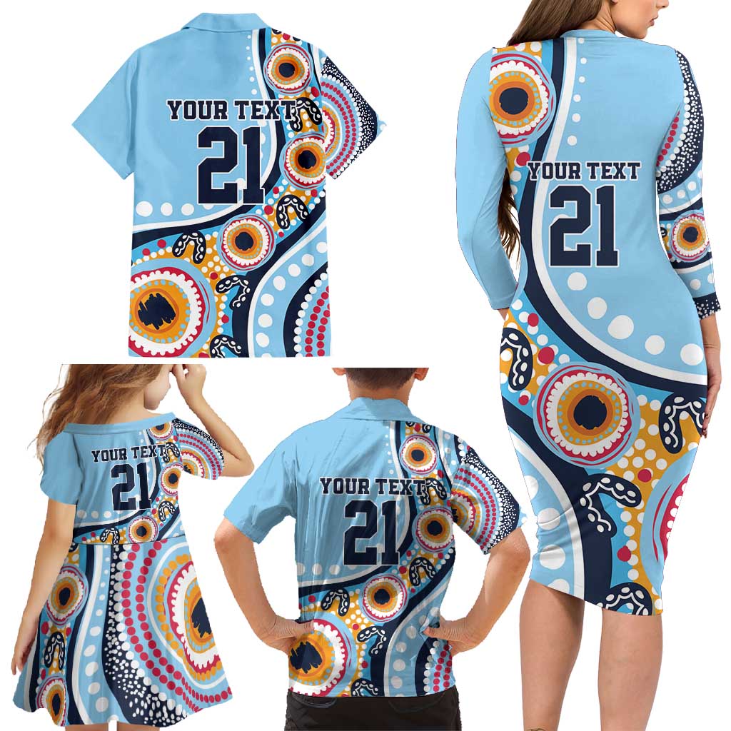 New South Wales Rugby Pacific Custom Family Matching Long Sleeve Bodycon Dress and Hawaiian Shirt Aboriginal art of Waratah