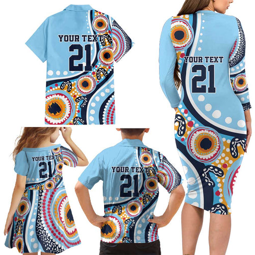 New South Wales Rugby Pacific Custom Family Matching Long Sleeve Bodycon Dress and Hawaiian Shirt Aboriginal art of Waratah