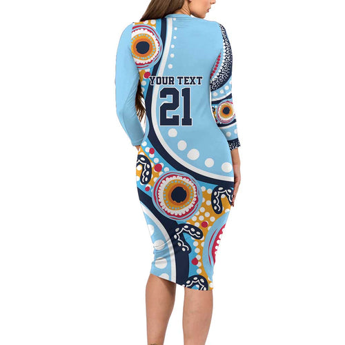 New South Wales Rugby Pacific Custom Family Matching Long Sleeve Bodycon Dress and Hawaiian Shirt Aboriginal art of Waratah