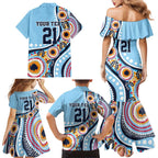 New South Wales Rugby Pacific Custom Family Matching Mermaid Dress and Hawaiian Shirt Aboriginal art of Waratah