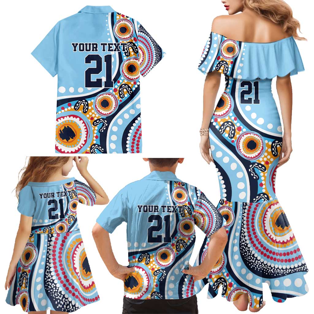 New South Wales Rugby Pacific Custom Family Matching Mermaid Dress and Hawaiian Shirt Aboriginal art of Waratah