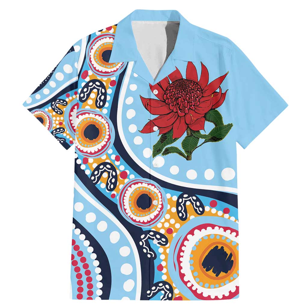 New South Wales Rugby Pacific Custom Family Matching Mermaid Dress and Hawaiian Shirt Aboriginal art of Waratah