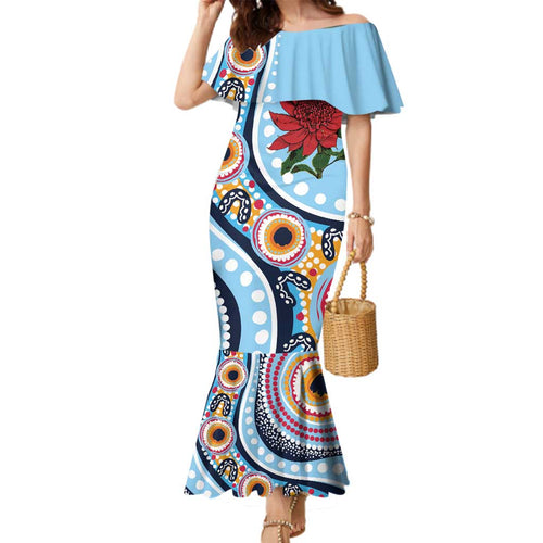 New South Wales Rugby Pacific Custom Family Matching Mermaid Dress and Hawaiian Shirt Aboriginal art of Waratah