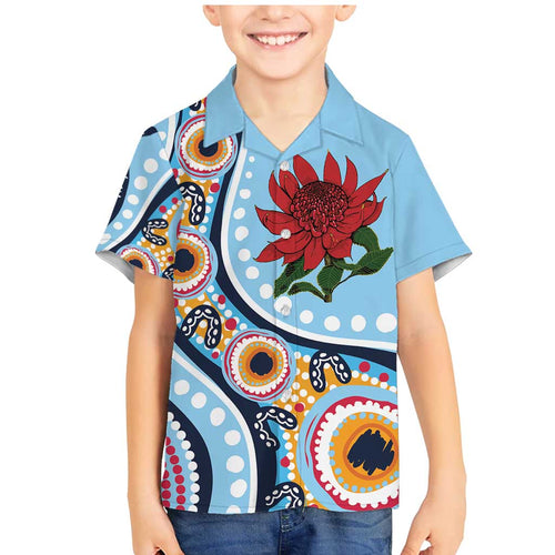New South Wales Rugby Pacific Custom Family Matching Mermaid Dress and Hawaiian Shirt Aboriginal art of Waratah