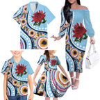 New South Wales Rugby Pacific Custom Family Matching Off The Shoulder Long Sleeve Dress and Hawaiian Shirt Aboriginal art of Waratah