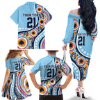 New South Wales Rugby Pacific Custom Family Matching Off The Shoulder Long Sleeve Dress and Hawaiian Shirt Aboriginal art of Waratah