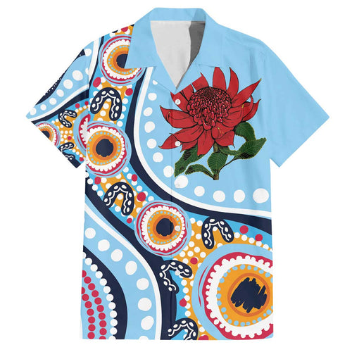 New South Wales Rugby Pacific Custom Family Matching Off The Shoulder Long Sleeve Dress and Hawaiian Shirt Aboriginal art of Waratah