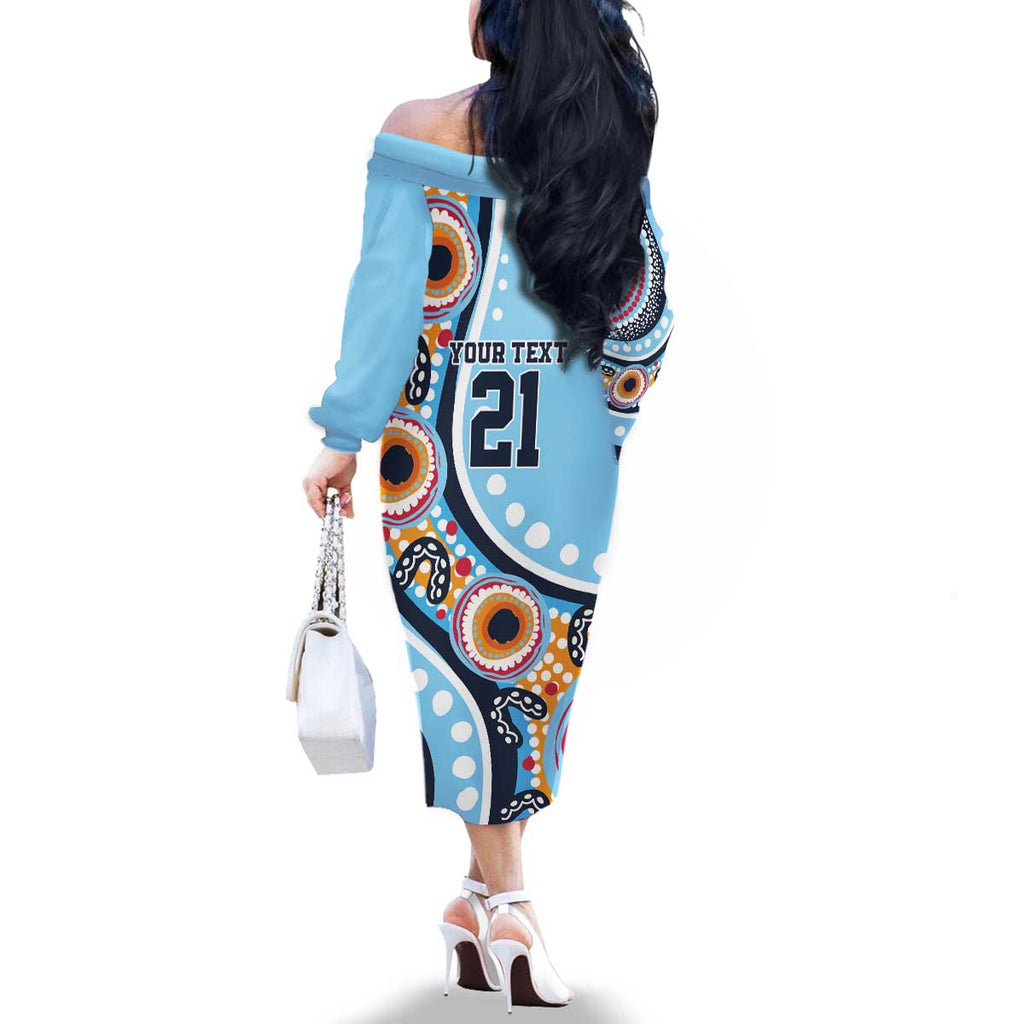 New South Wales Rugby Pacific Custom Family Matching Off The Shoulder Long Sleeve Dress and Hawaiian Shirt Aboriginal art of Waratah