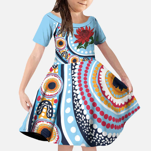 New South Wales Rugby Pacific Custom Family Matching Off Shoulder Maxi Dress and Hawaiian Shirt Aboriginal art of Waratah