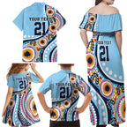New South Wales Rugby Pacific Custom Family Matching Off Shoulder Maxi Dress and Hawaiian Shirt Aboriginal art of Waratah