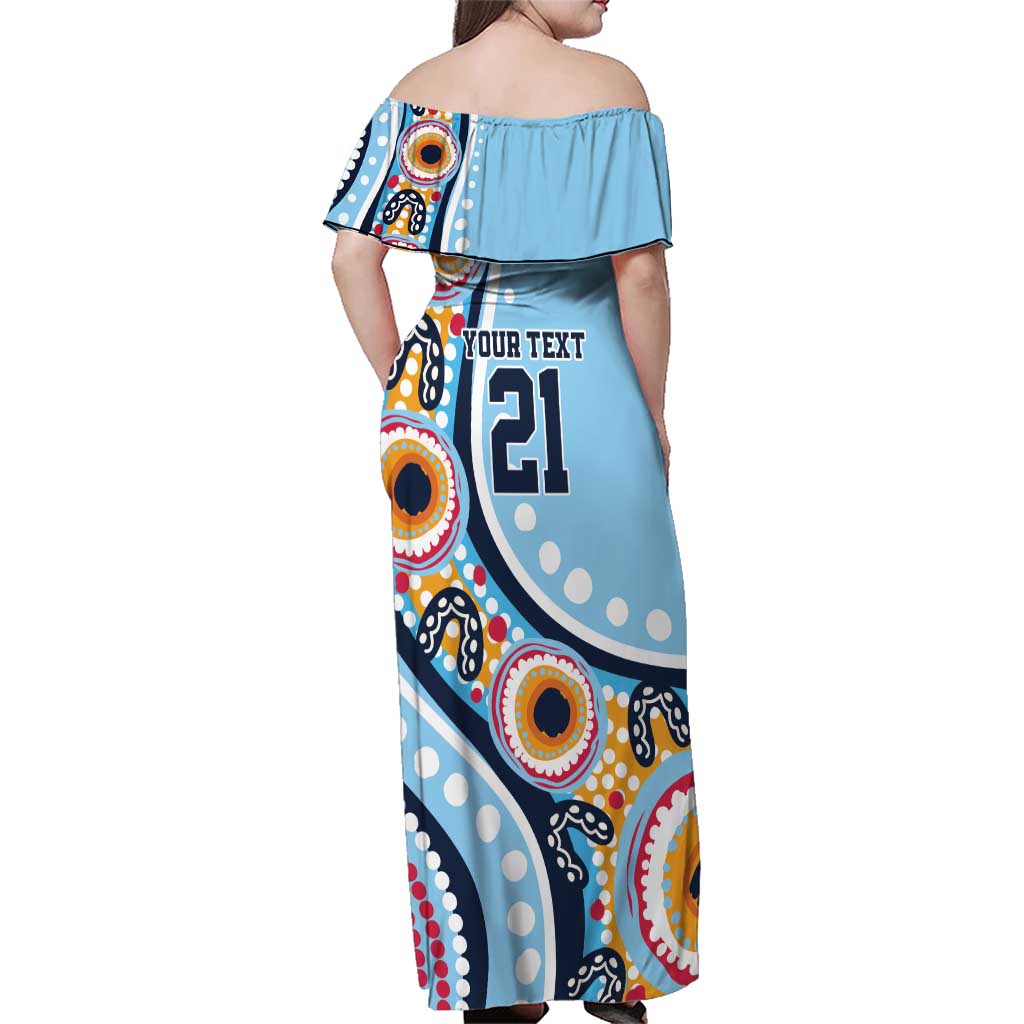 New South Wales Rugby Pacific Custom Family Matching Off Shoulder Maxi Dress and Hawaiian Shirt Aboriginal art of Waratah