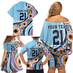 New South Wales Rugby Pacific Custom Family Matching Off Shoulder Short Dress and Hawaiian Shirt Aboriginal art of Waratah