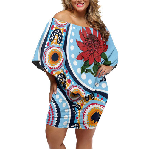 New South Wales Rugby Pacific Custom Family Matching Off Shoulder Short Dress and Hawaiian Shirt Aboriginal art of Waratah