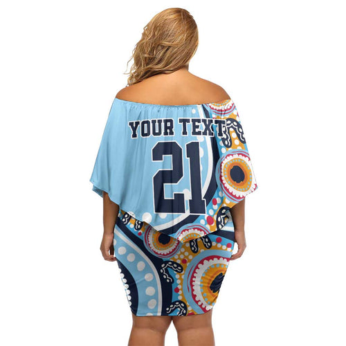 New South Wales Rugby Pacific Custom Family Matching Off Shoulder Short Dress and Hawaiian Shirt Aboriginal art of Waratah