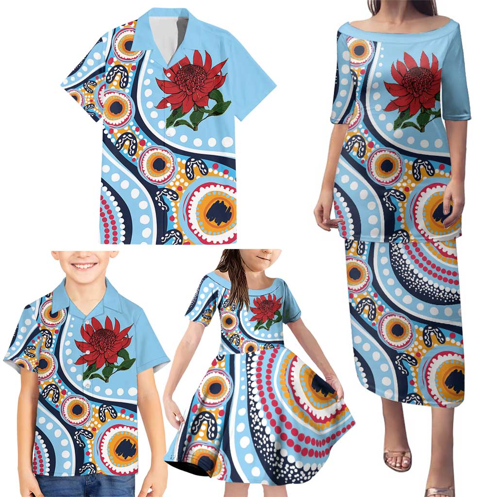 New South Wales Rugby Pacific Custom Family Matching Puletasi and Hawaiian Shirt Aboriginal art of Waratah