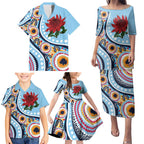 New South Wales Rugby Pacific Custom Family Matching Puletasi and Hawaiian Shirt Aboriginal art of Waratah