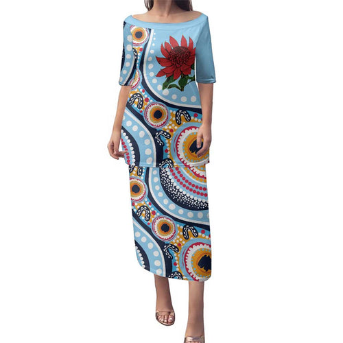 New South Wales Rugby Pacific Custom Family Matching Puletasi and Hawaiian Shirt Aboriginal art of Waratah