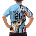 New South Wales Rugby Pacific Custom Family Matching Short Sleeve Bodycon Dress and Hawaiian Shirt Aboriginal art of Waratah