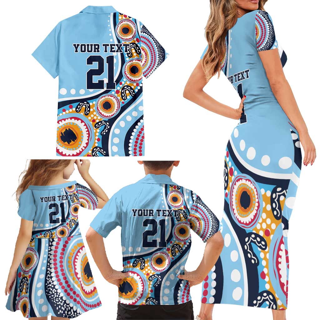New South Wales Rugby Pacific Custom Family Matching Short Sleeve Bodycon Dress and Hawaiian Shirt Aboriginal art of Waratah