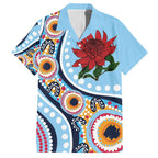New South Wales Rugby Pacific Custom Family Matching Short Sleeve Bodycon Dress and Hawaiian Shirt Aboriginal art of Waratah