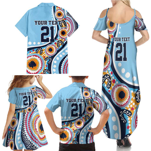New South Wales Rugby Pacific Custom Family Matching Summer Maxi Dress and Hawaiian Shirt Aboriginal art of Waratah