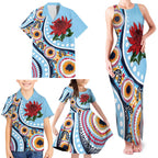 New South Wales Rugby Pacific Custom Family Matching Tank Maxi Dress and Hawaiian Shirt Aboriginal art of Waratah