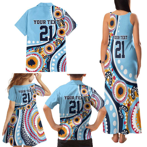 New South Wales Rugby Pacific Custom Family Matching Tank Maxi Dress and Hawaiian Shirt Aboriginal art of Waratah