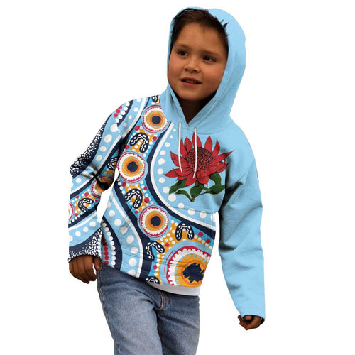 New South Wales Rugby Pacific Custom Kid Hoodie Aboriginal art of Waratah