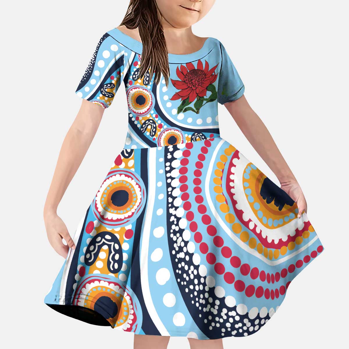 New South Wales Rugby Pacific Custom Kid Short Sleeve Dress Aboriginal art of Waratah
