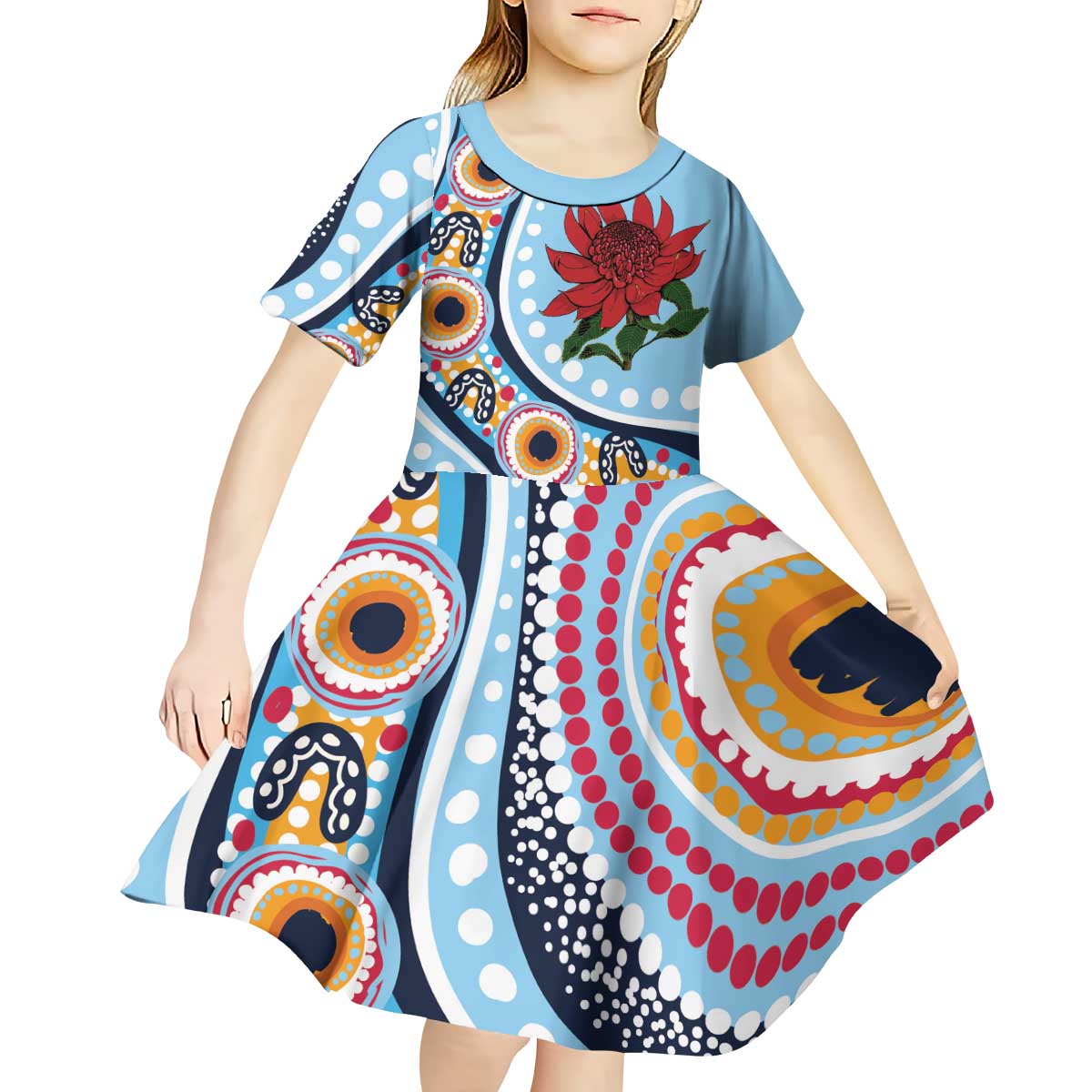 New South Wales Rugby Pacific Custom Kid Short Sleeve Dress Aboriginal art of Waratah