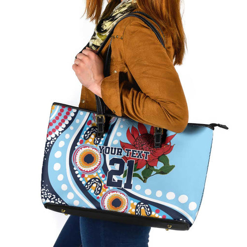 New South Wales Rugby Pacific Custom Leather Tote Bag Aboriginal art of Waratah