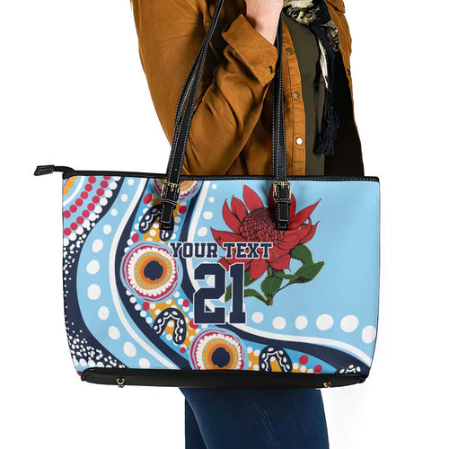 New South Wales Rugby Pacific Custom Leather Tote Bag Aboriginal art of Waratah