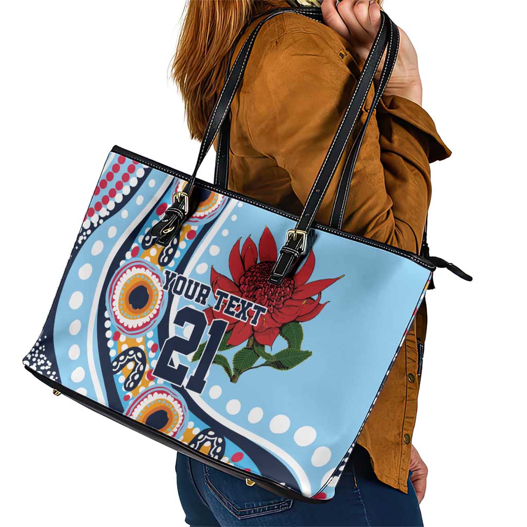 New South Wales Rugby Pacific Custom Leather Tote Bag Aboriginal art of Waratah